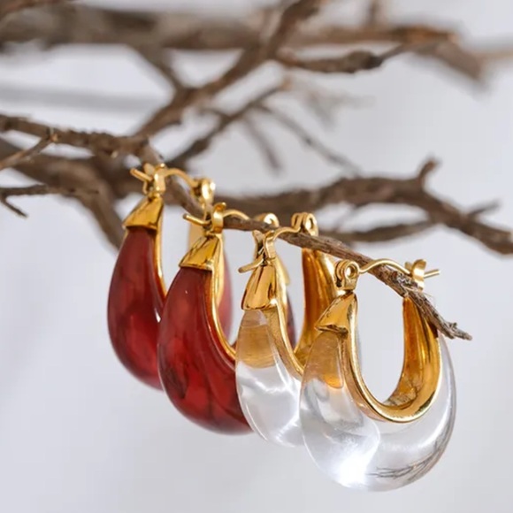 Stainless Steel Acetic Acid Resin Hollow Chunky Hoop Earrings for Women - Picture 6 of 8